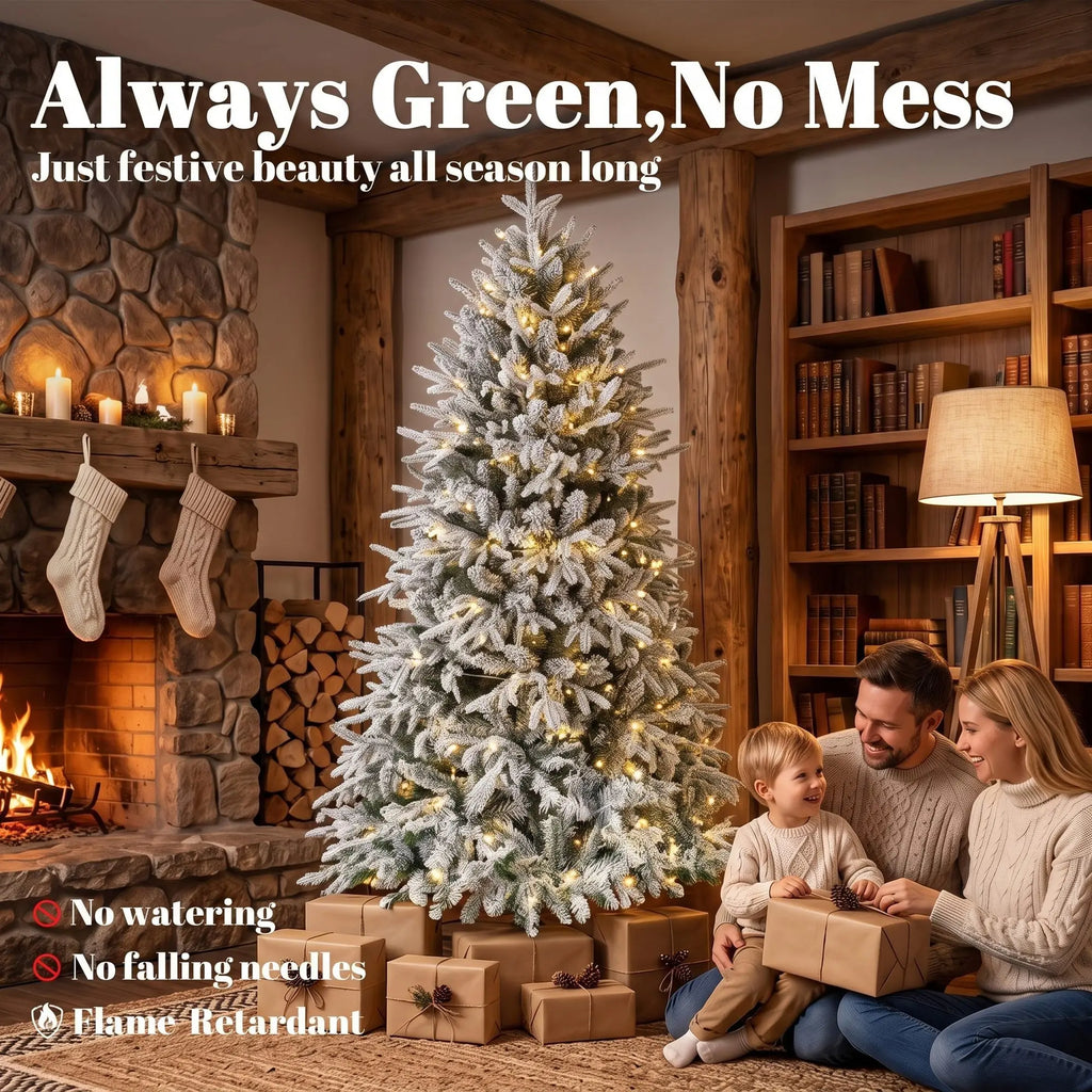 Snowcrest lifestyle image showing flame-retardant flocked foliage