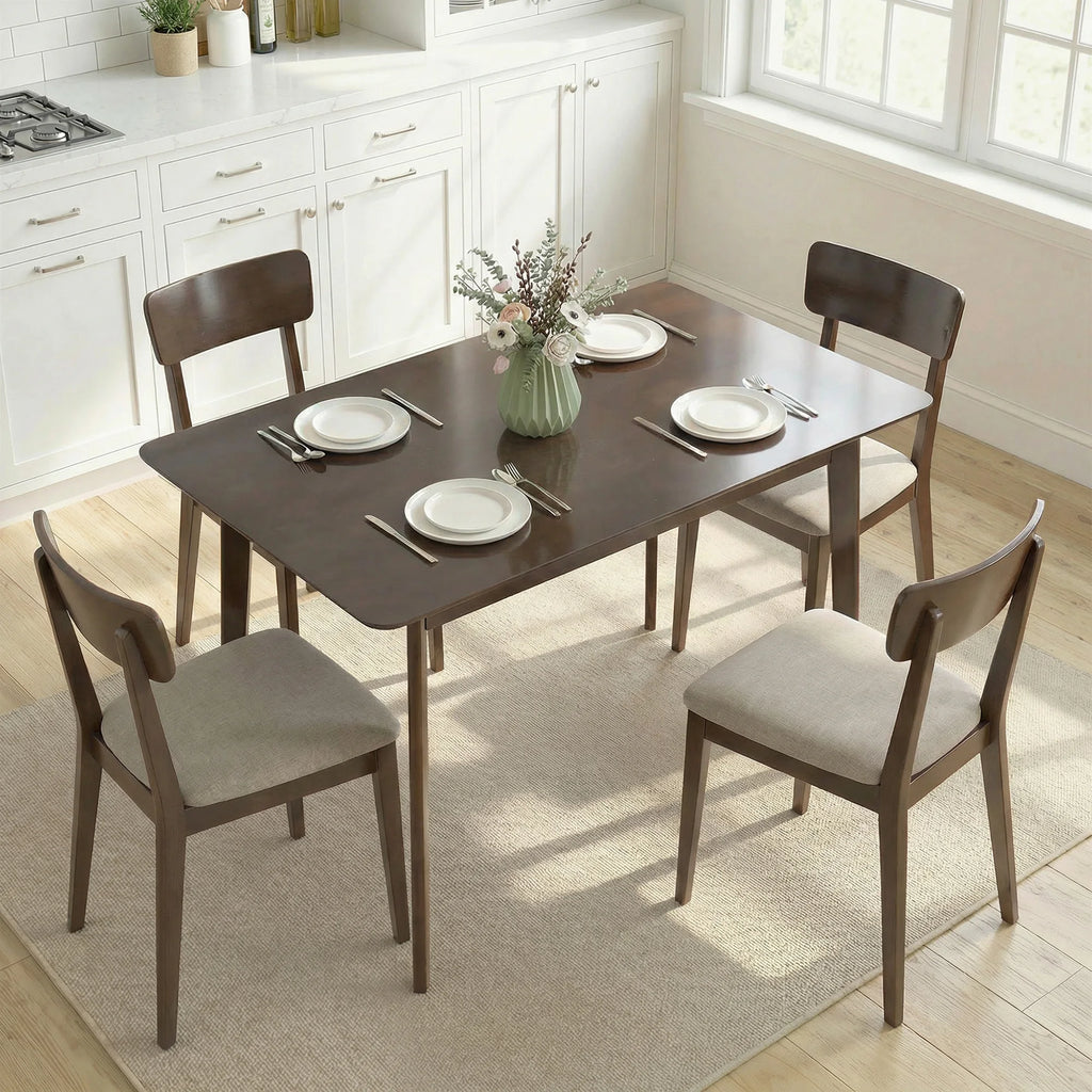 Larknote rounded-corner dining table in a four-chair kitchen setting