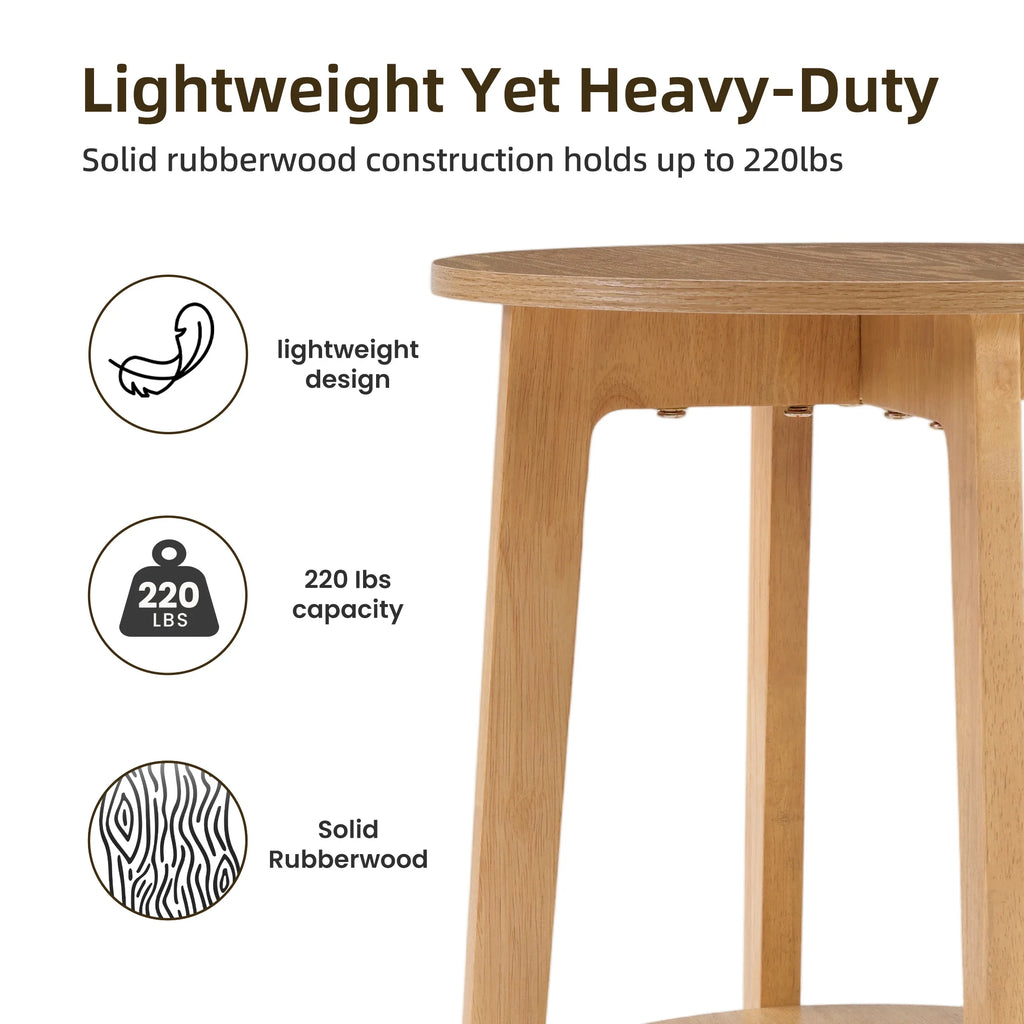 Reverieecho solid rubberwood side table feature graphic with 220-pound capacity