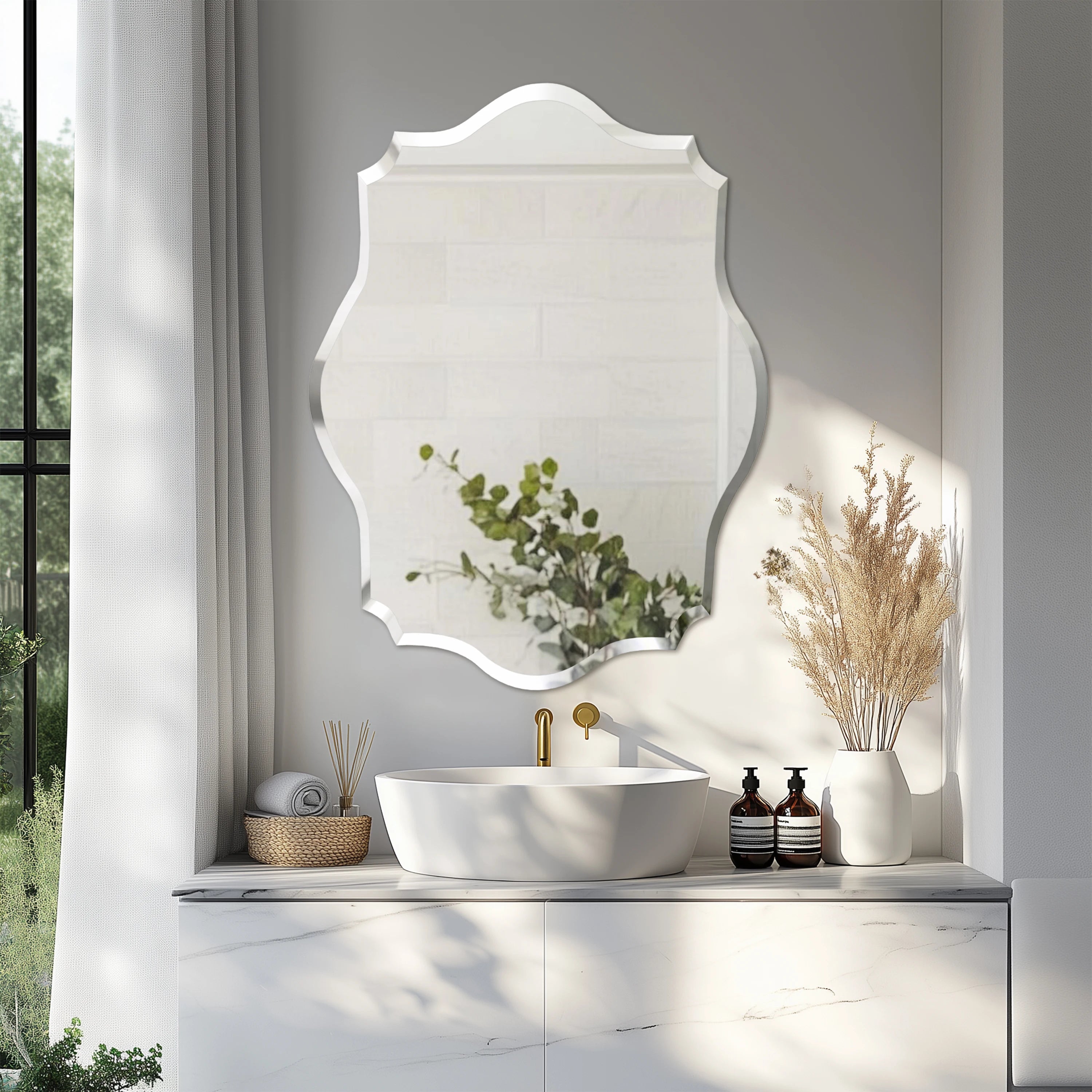 Scalloped Frameless Beveled Wall Mirror