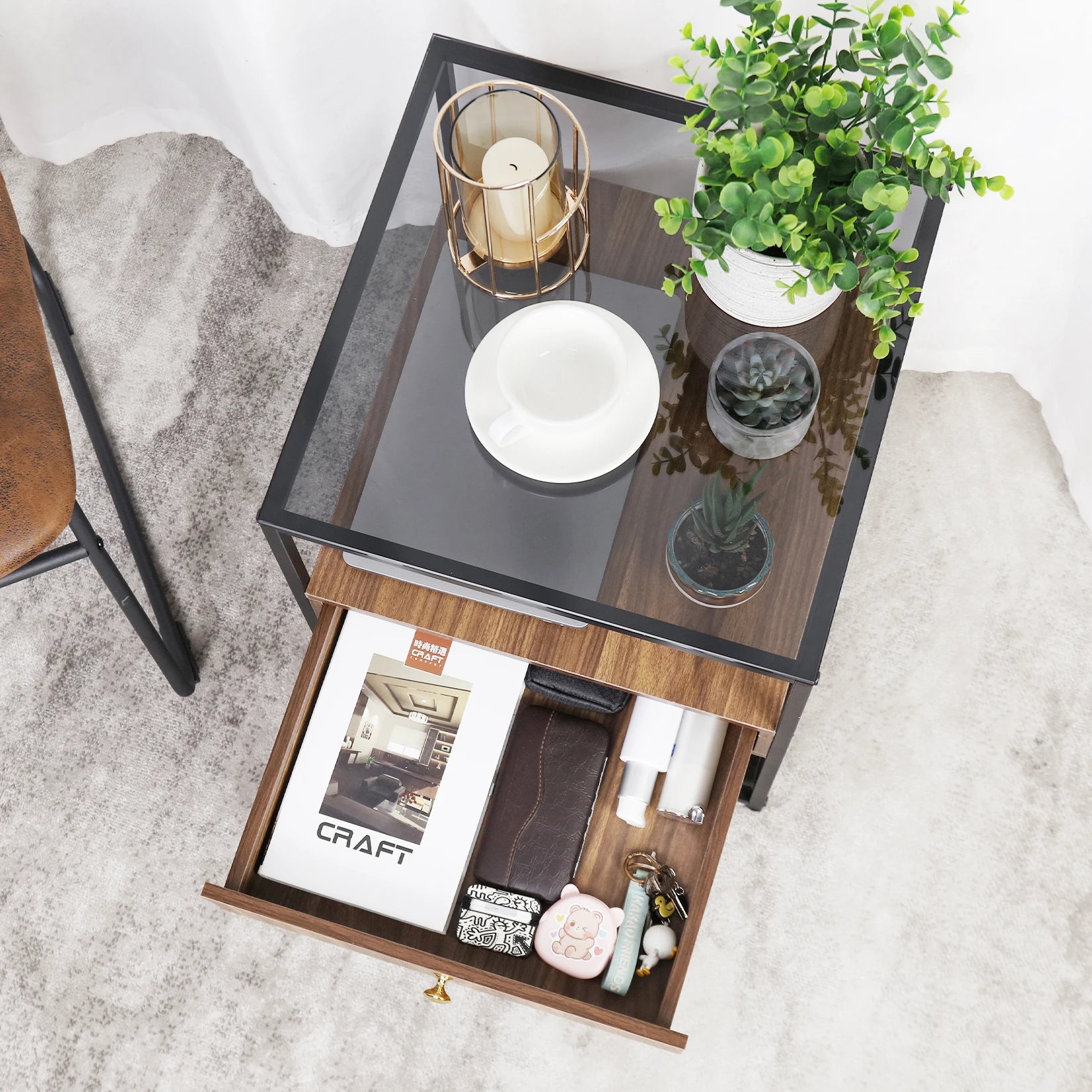 Bronze Glass Frame Nightstand