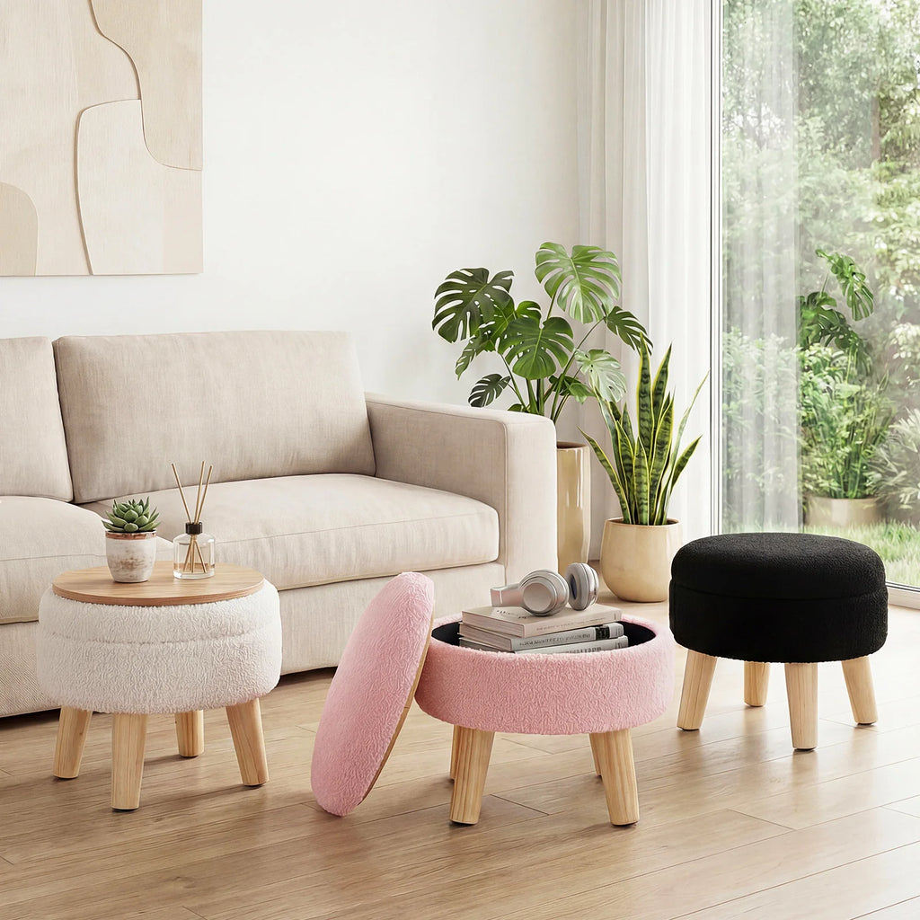 Mirelle Small Round Bouclé Storage Ottoman