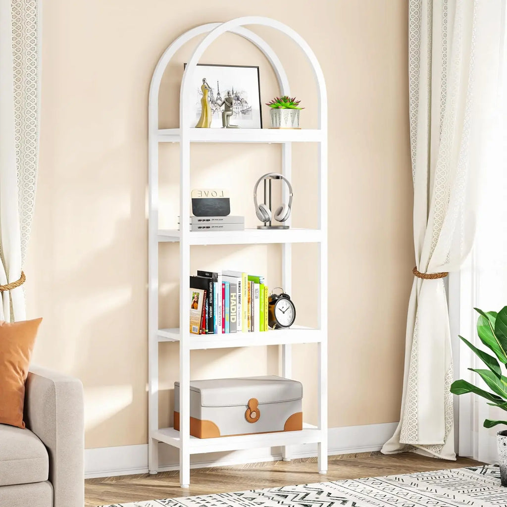 Arched Open Bookshelf – 4-Shelf Freestanding Display Bookcase