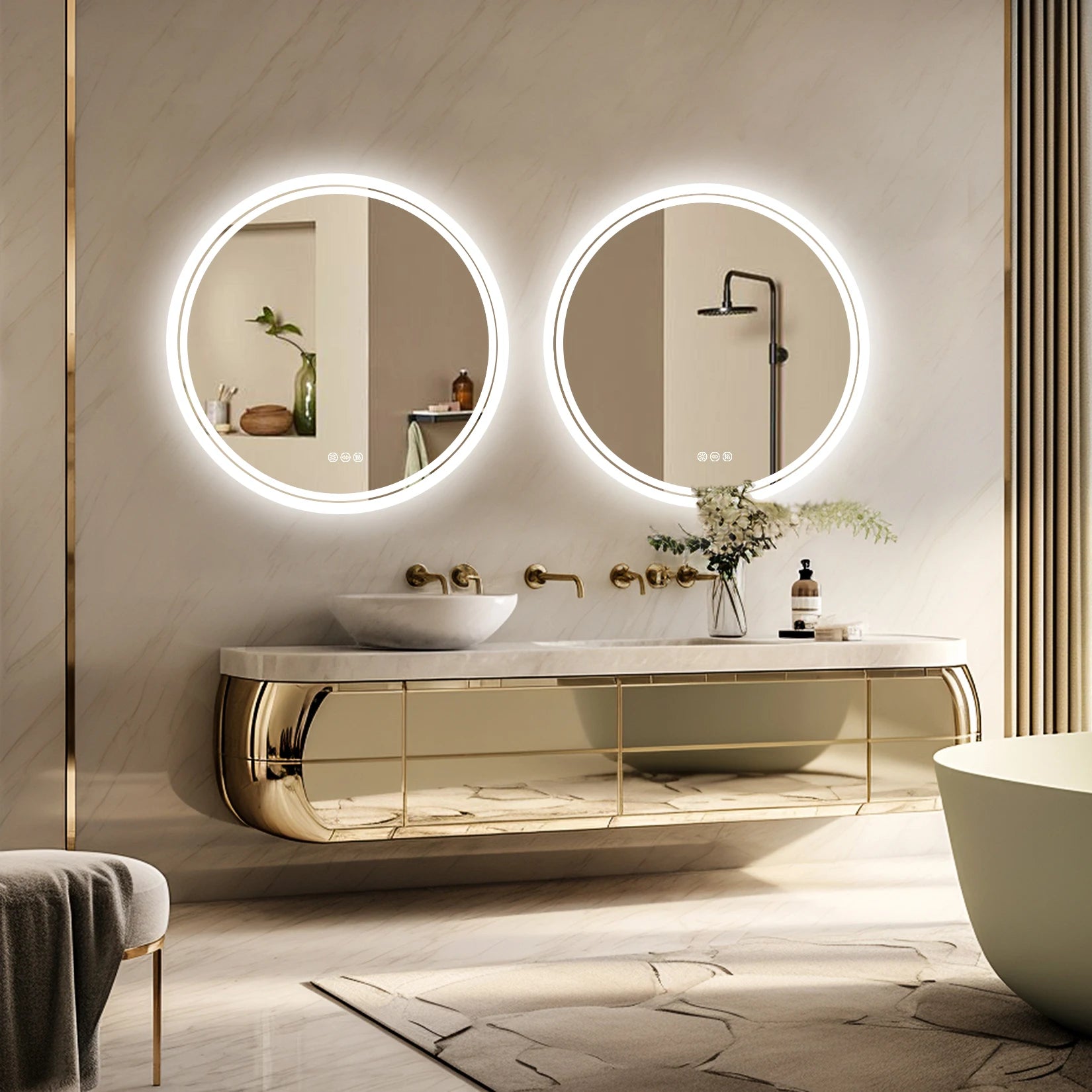 Round LED Bathroom Mirror with Backlit Lighting & Anti-Fog