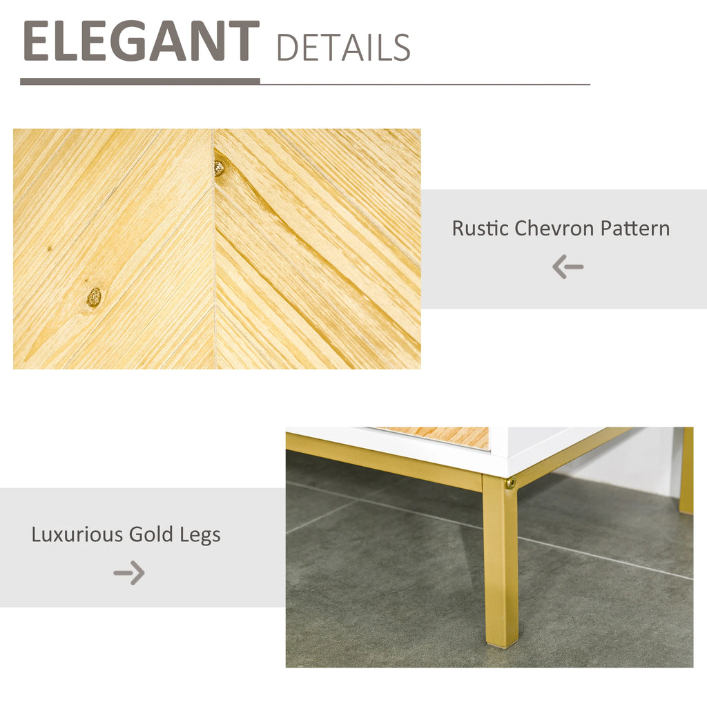 Zephyrlark detail graphic showing chevron-patterned doors and gold-tone metal legs