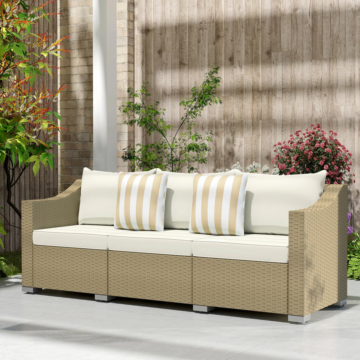 Dunewoven Three-Seat Wicker Sofa - Cream