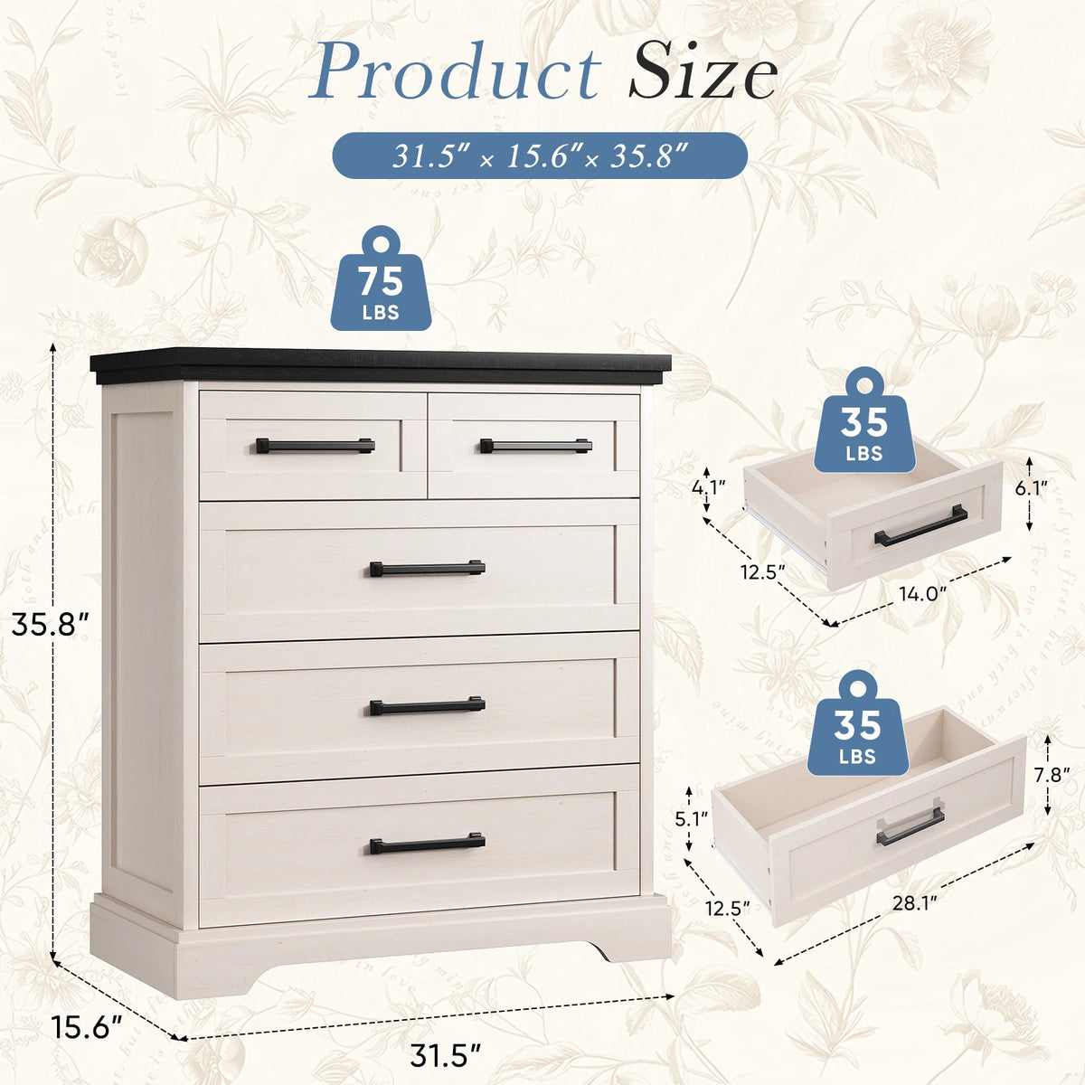 Ivorycrest Five-Drawer Dresser