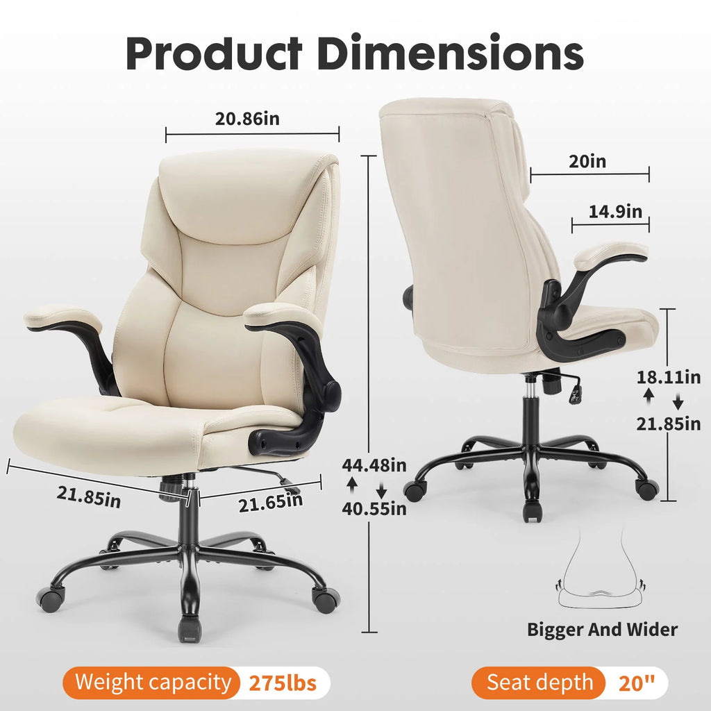 Opalline PU Leather Office Chair with Flip-Up Arms