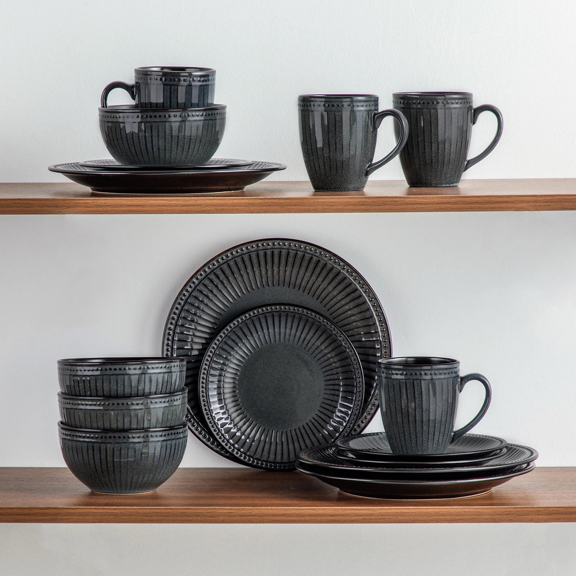 VANCASSO Eliga Stoneware Dinnerware Set – 16/32 Pieces, Black-Grey or Dark Brown