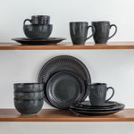 Load image into Gallery viewer, VANCASSO Eliga Stoneware Dinnerware Set – 16/32 Pieces, Black-Grey or Dark Brown
