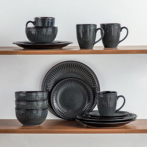 VANCASSO Eliga Stoneware Dinnerware Set – 16/32 Pieces, Black-Grey or Dark Brown