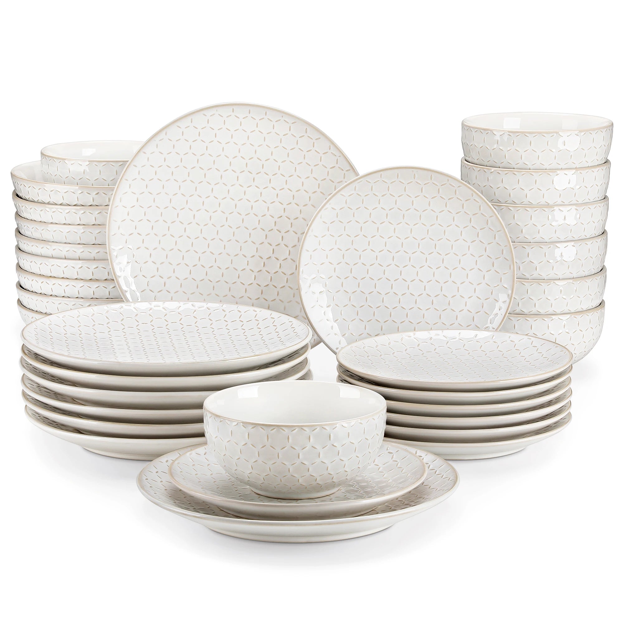 MALACASA Lydia Antique White Stoneware Dinnerware Set – 16/32 Pieces