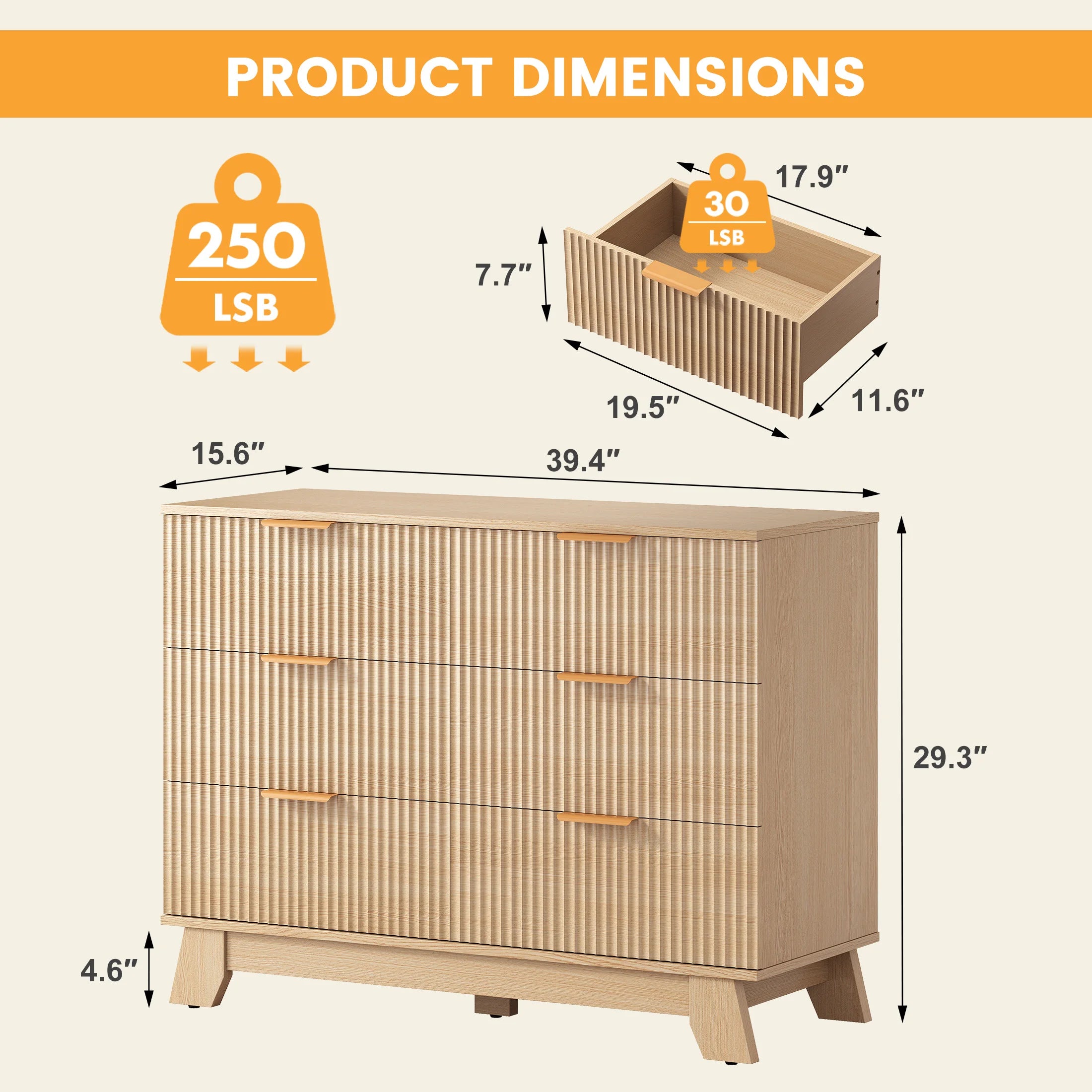 Tressa Fluted Six-Drawer Dresser