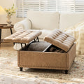 Hearthlift Champagne option with smooth upholstery and button-tufted square top.