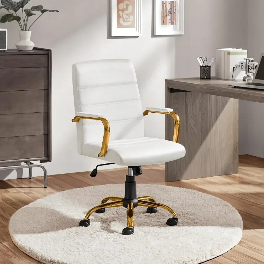 Home-office scene featuring the white and gold-tone desk chair
