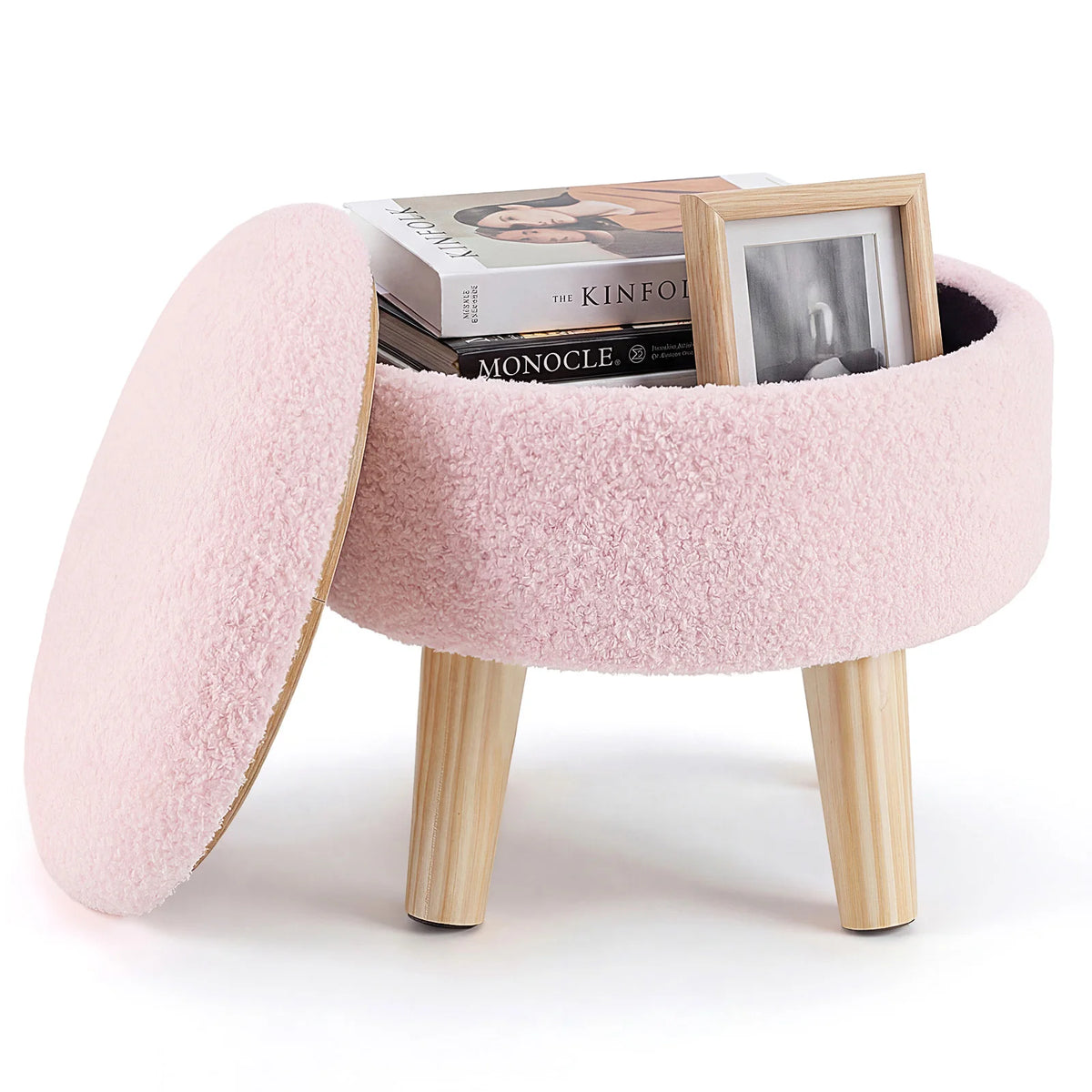 Mirelle Small Round Bouclé Storage Ottoman
