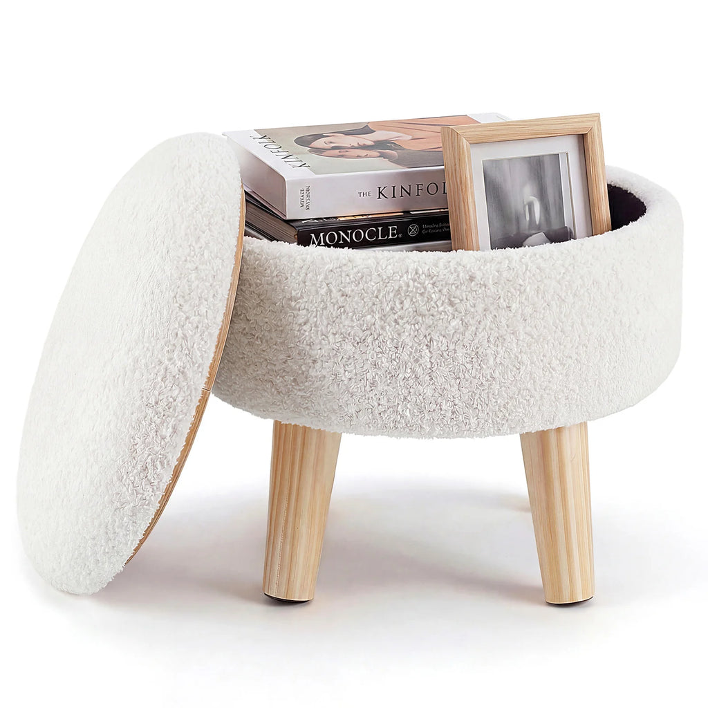 Mirelle Small Round Bouclé Storage Ottoman