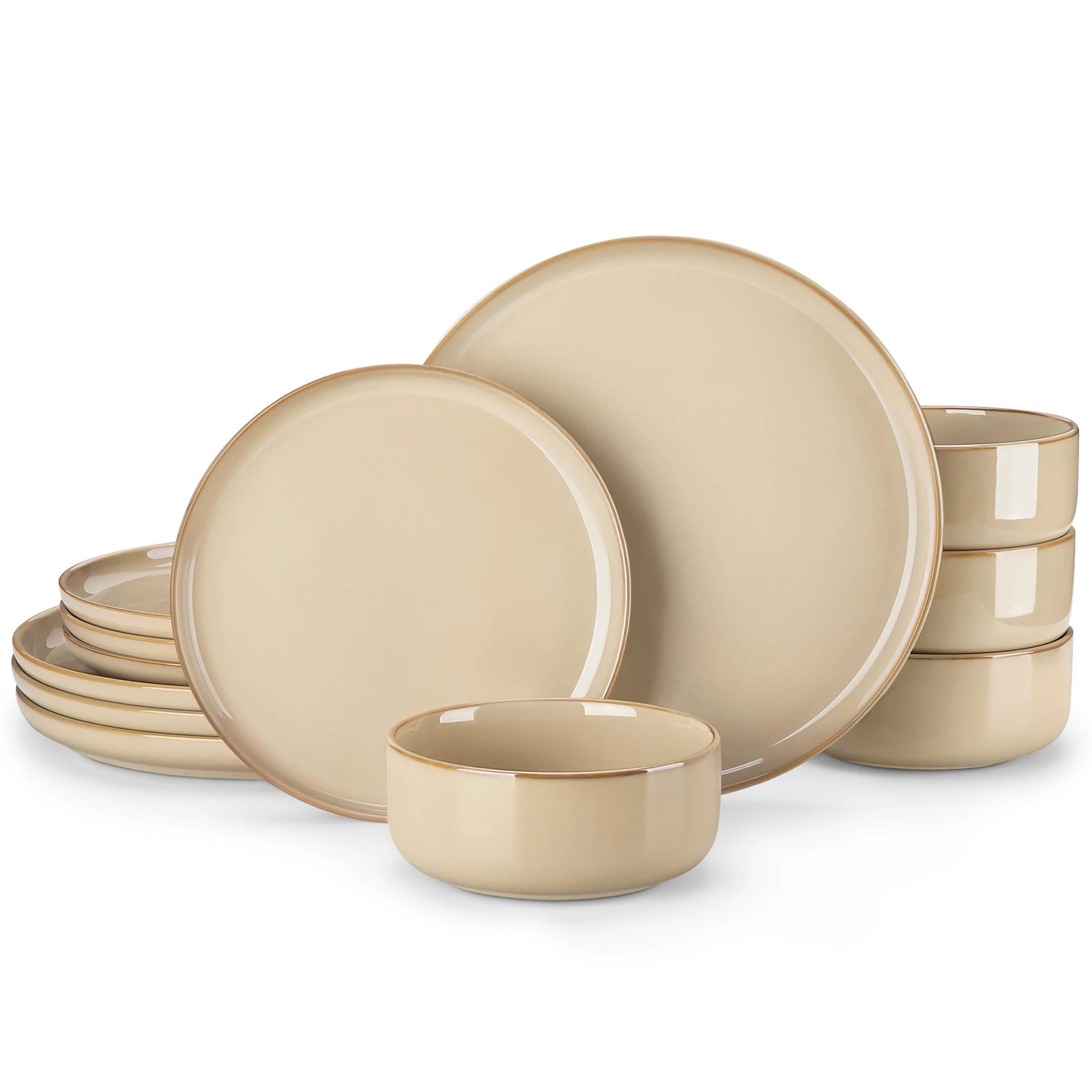 Vancasso PLAYA Series Reactive Glaze Stoneware Dinnerware Set – Light Brown, 12–36 Pieces