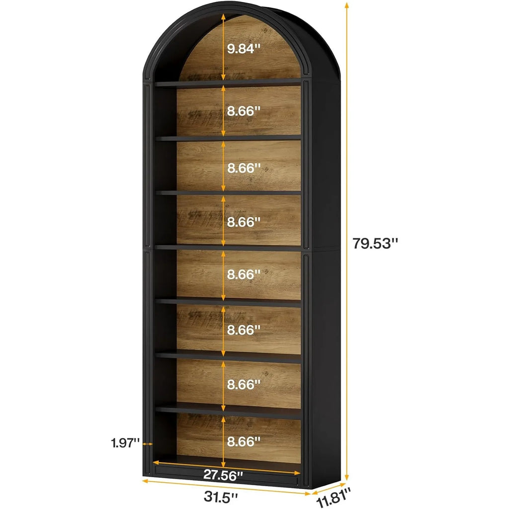 Arched Storage Bookcase – 8-Shelf Freestanding Display Bookcase