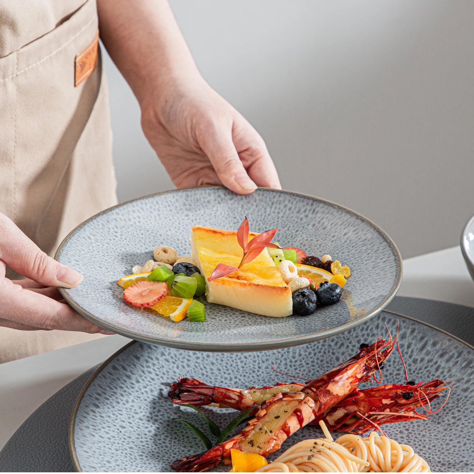 VANCASSO KARST Embossed Gray Stoneware Dinnerware Set