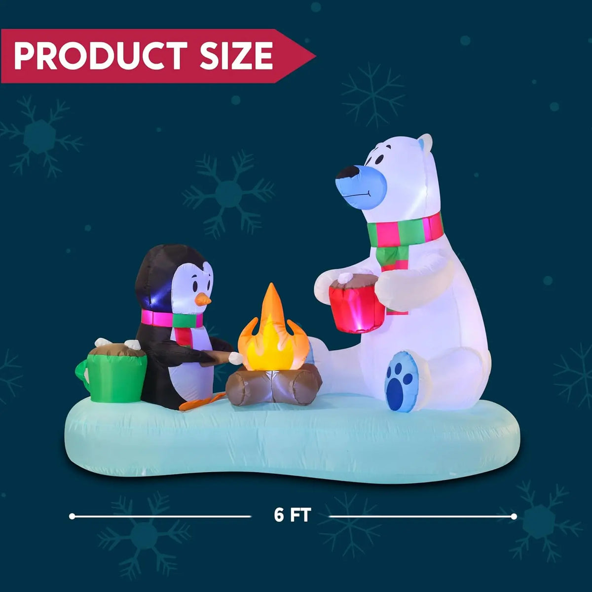 Cocoafrost dimension graphic showing a six-foot-long holiday inflatable scene.