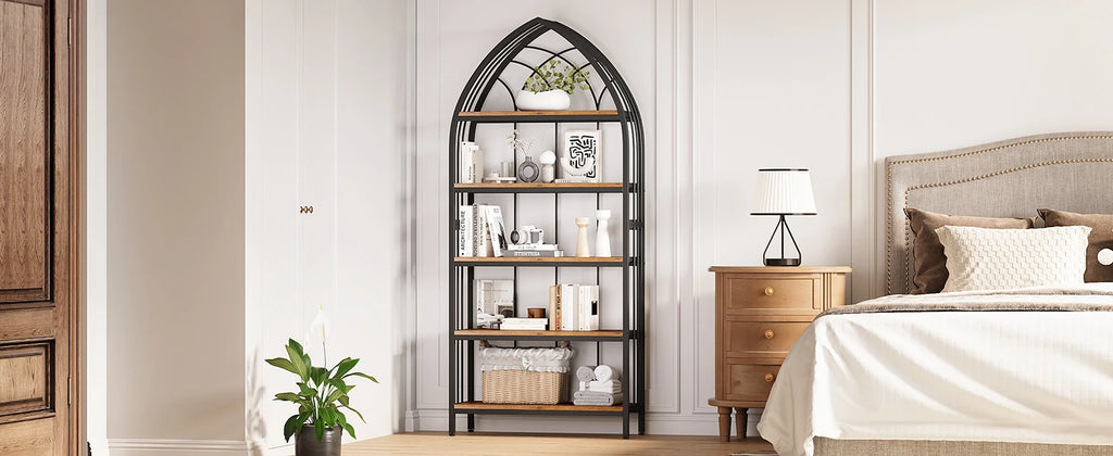 Arched Metal Bookshelf with Open Shelves