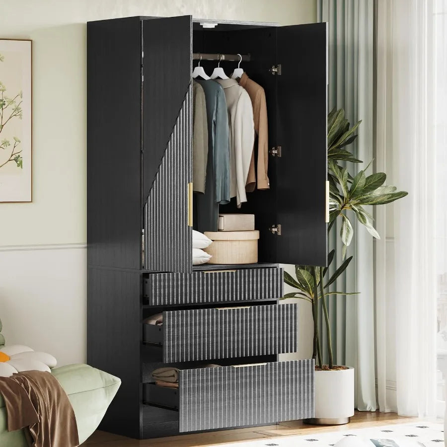 Open double-door armoire and three lower drawers
