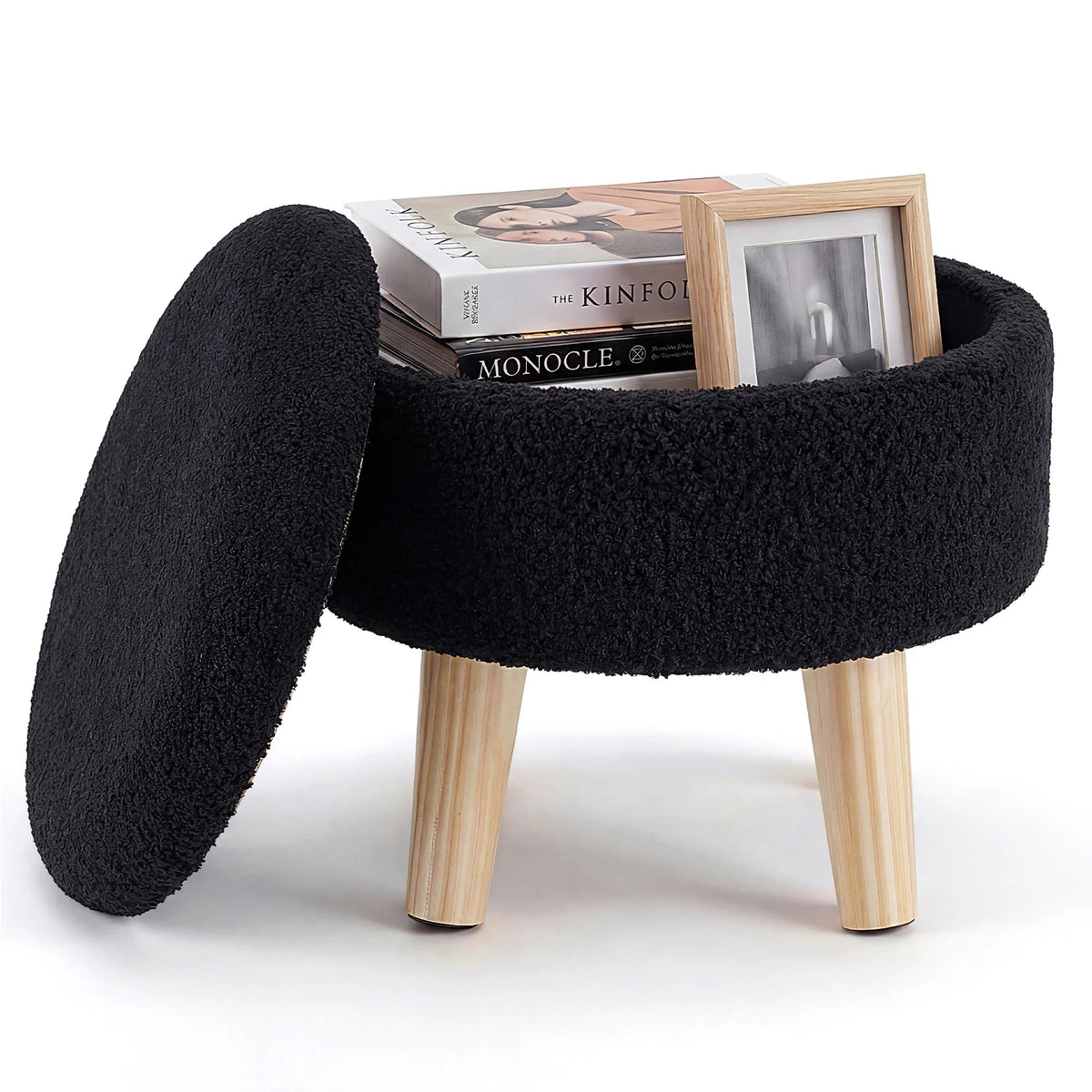 Mirelle Small Round Bouclé Storage Ottoman