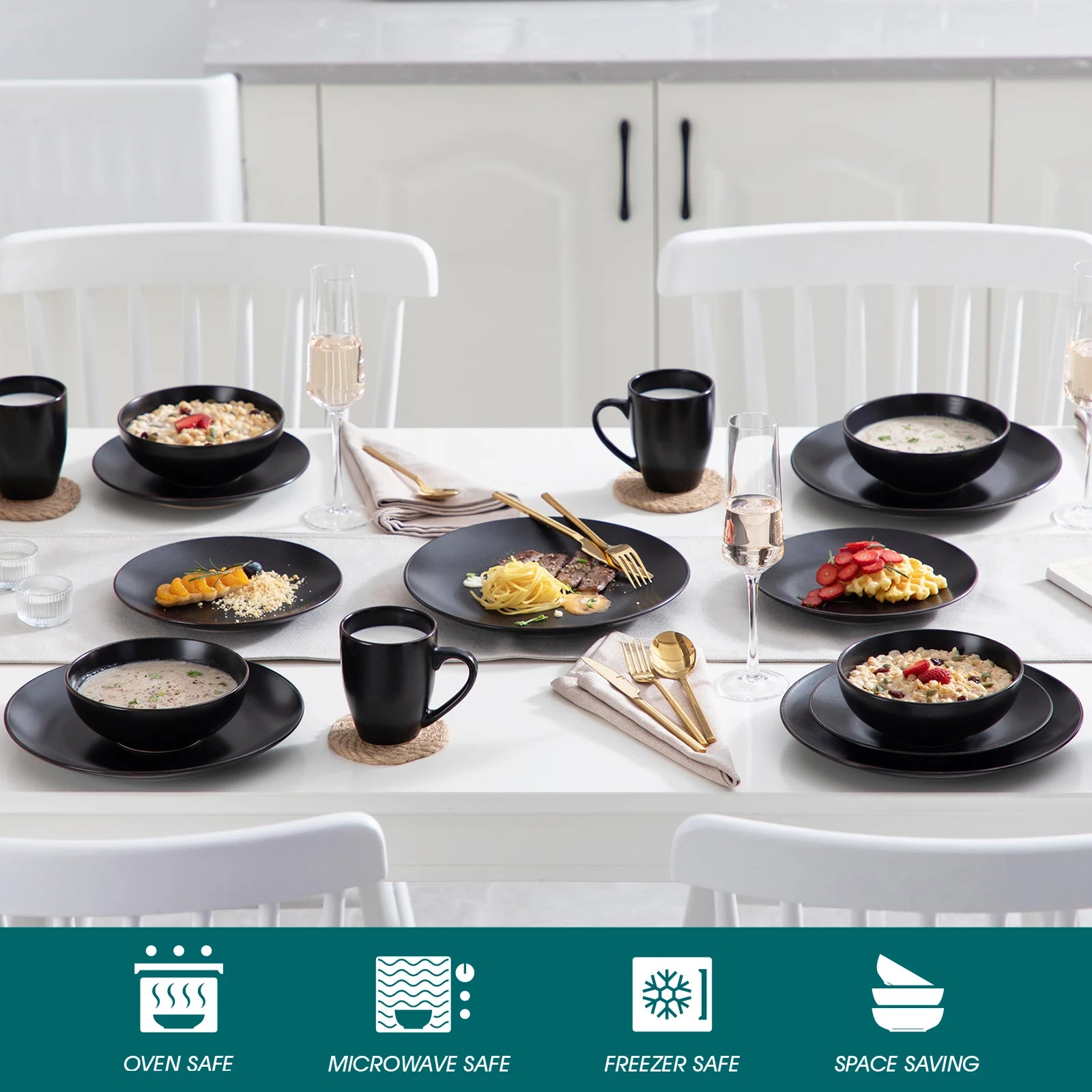 VANCASSO MODA Black Dinnerware – 16/32/48 Pieces