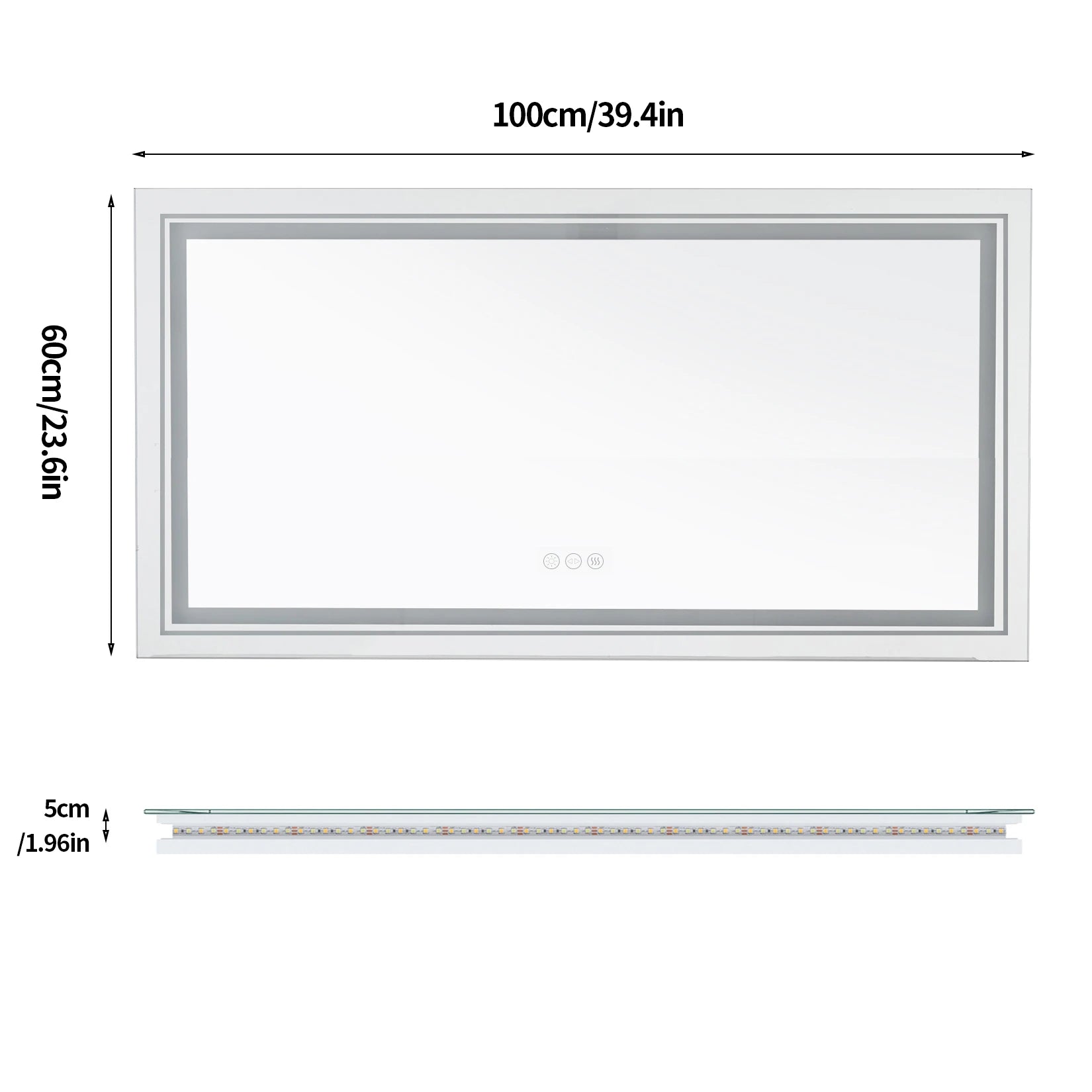 Measurement chart of a rectangular object with dimensions labeled.