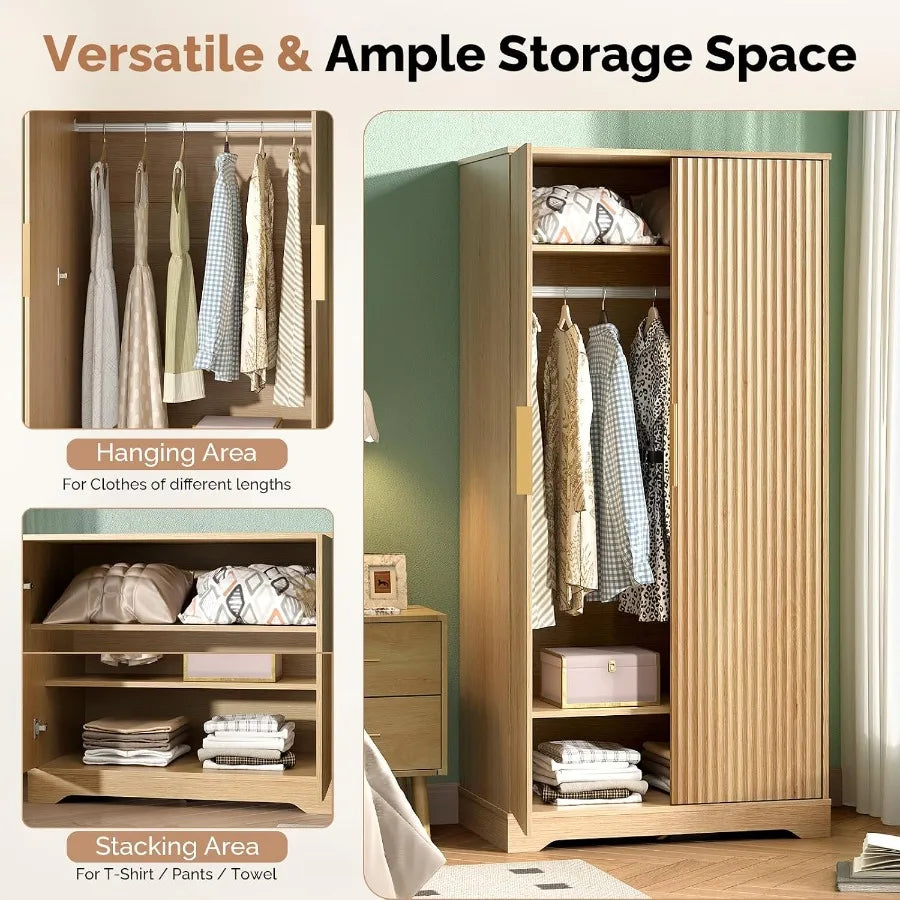 Interior hanging space and folded-clothing shelves