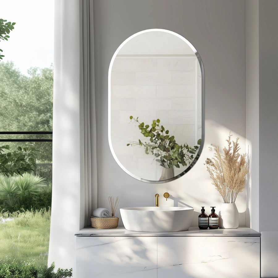 Frameless Beveled Oval Wall Mirror