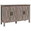 Silhouetteveil gray wood-grain sideboard with four cross-detailed barn-style doors