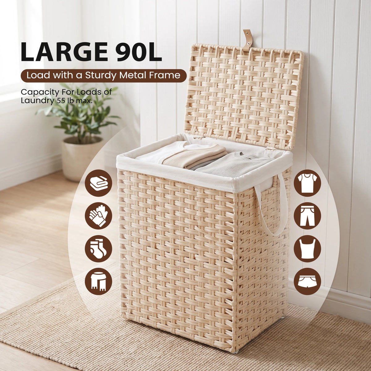 Loomhaven Lidded Woven Laundry Hamper – 90 L