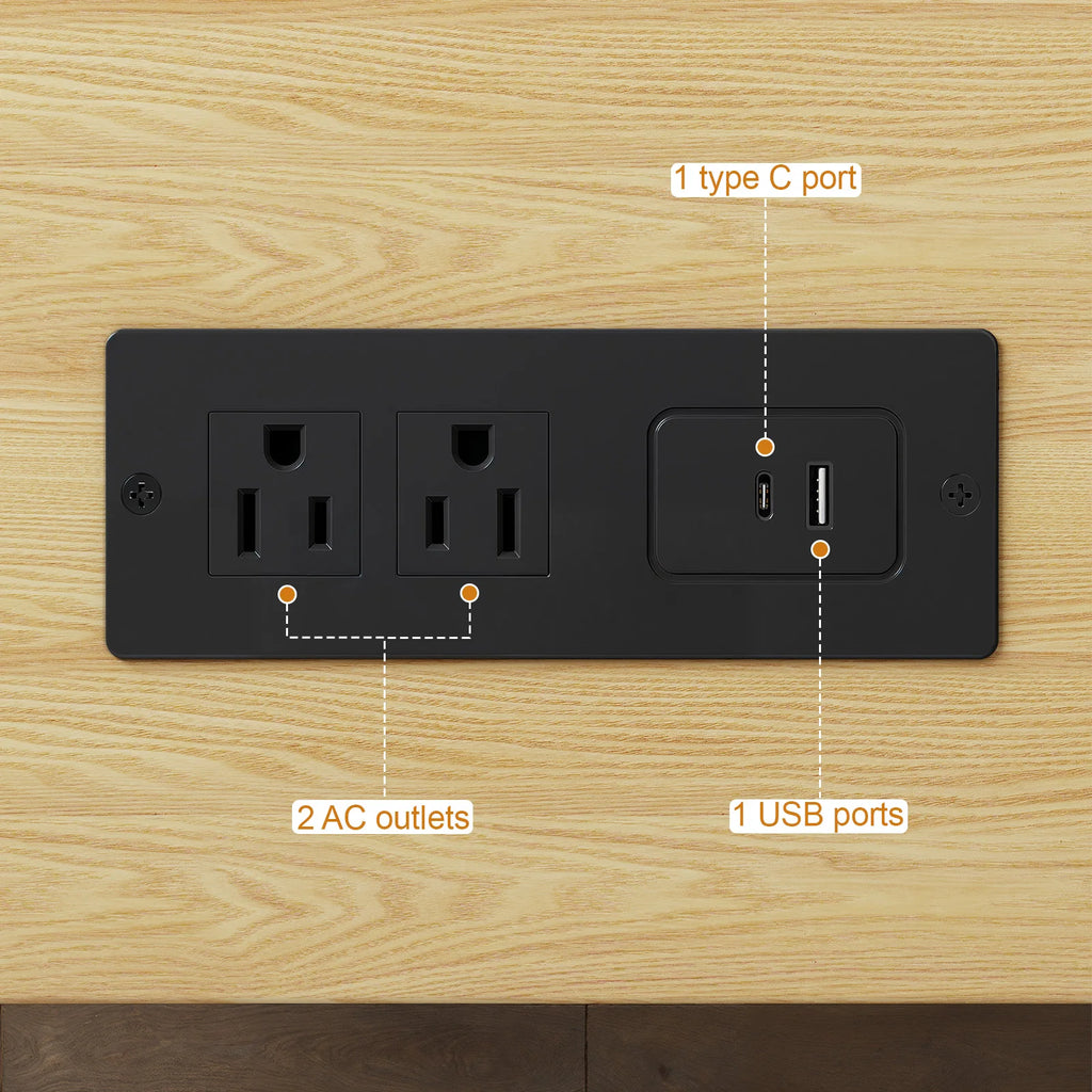 Opalray built-in charging panel with two AC outlets, USB port, and USB-C port