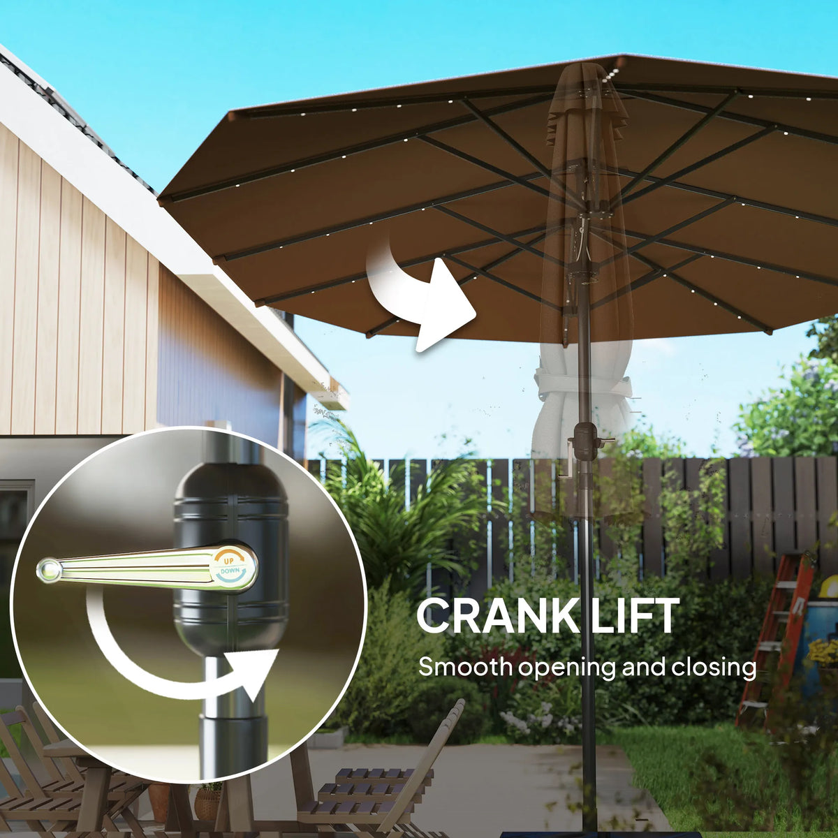 Virello 15' Solar LED Double-Sided Patio Umbrella – Coffee