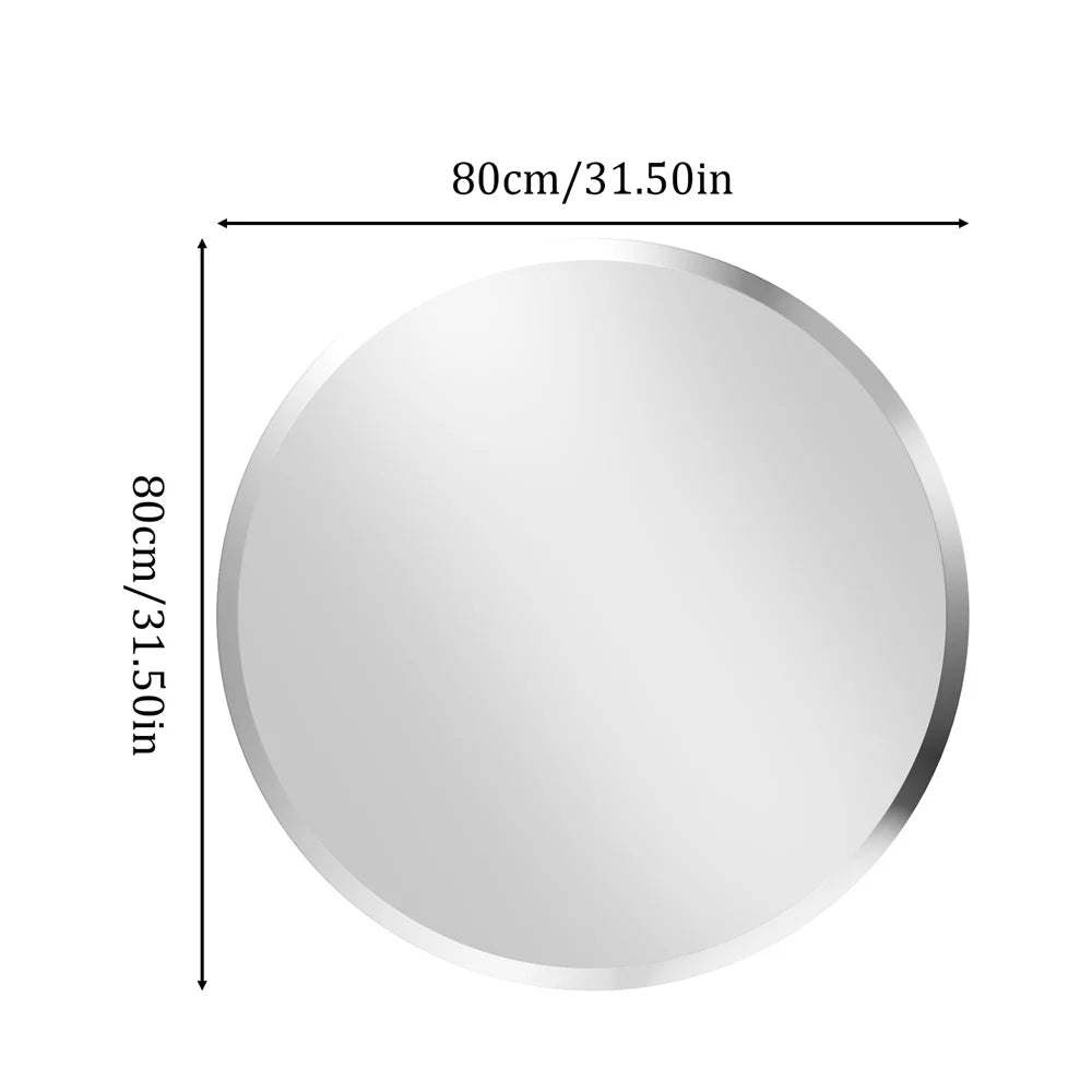 Round mirror with dimensions labeled on a white background