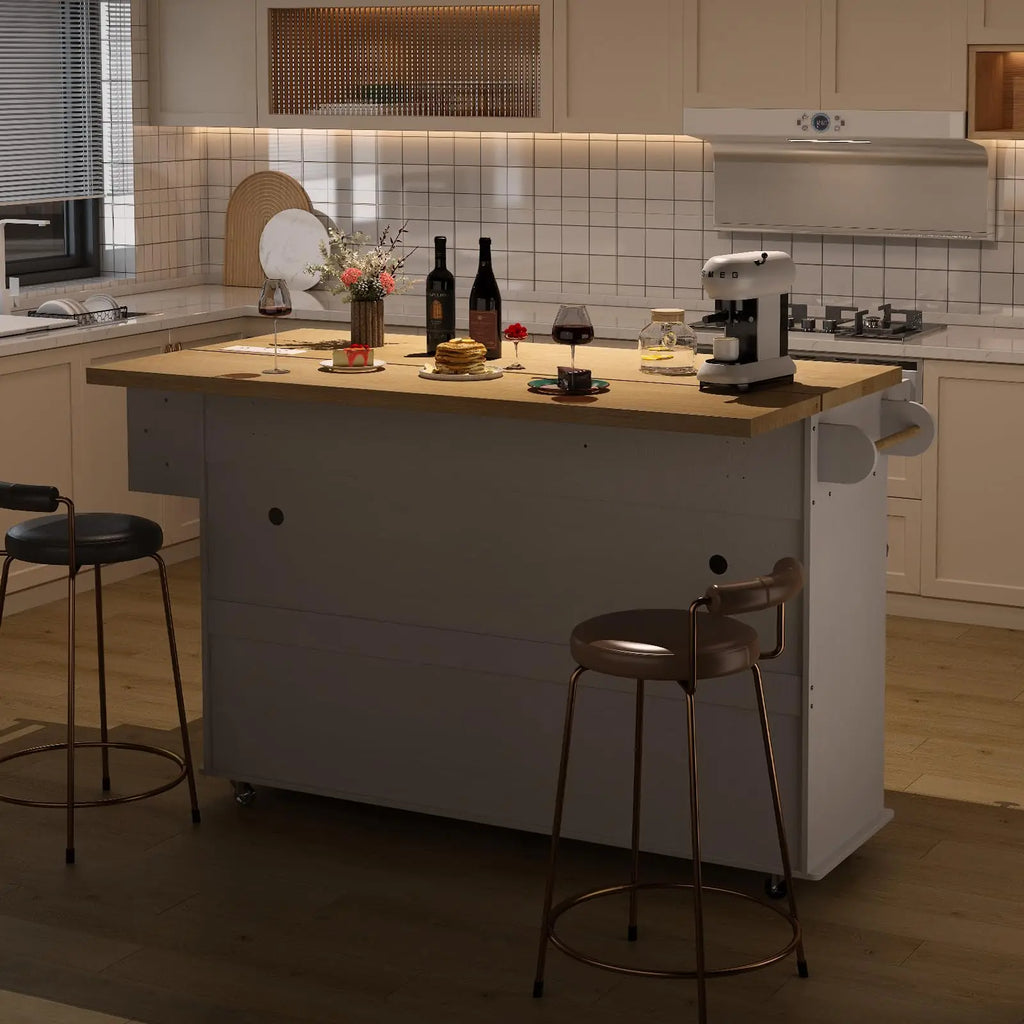 Juniperhalo Rolling Kitchen Island with Power Outlet