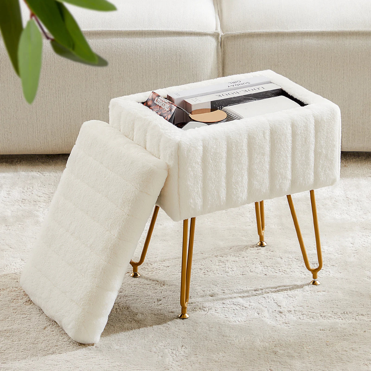 Museecho Faux-Fur Storage Ottoman
