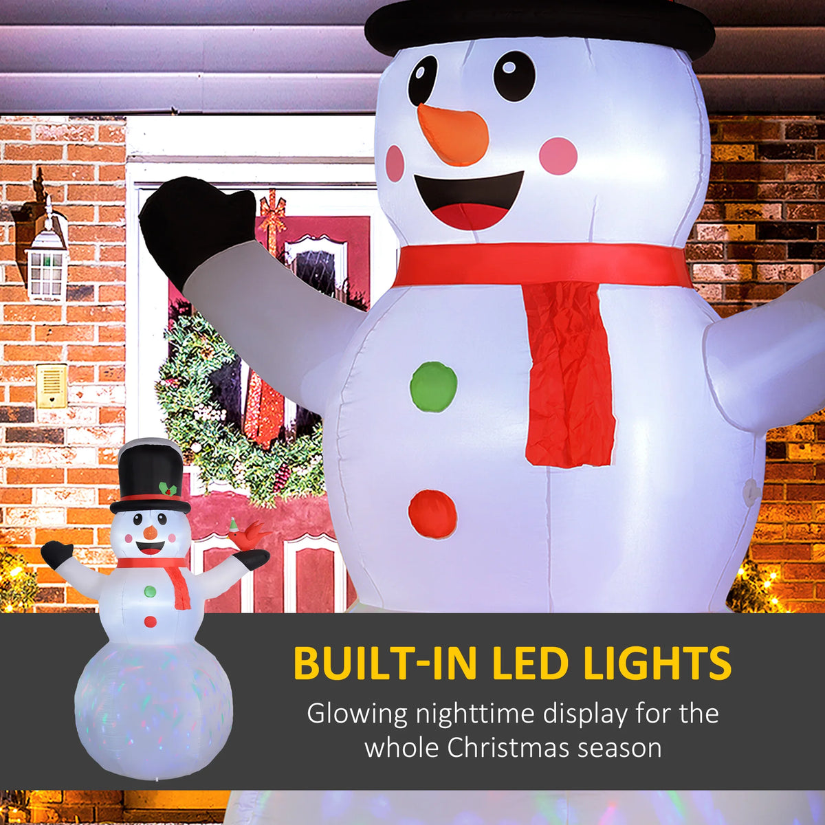 Built-in lighting on the Frosttower Christmas snowman inflatable