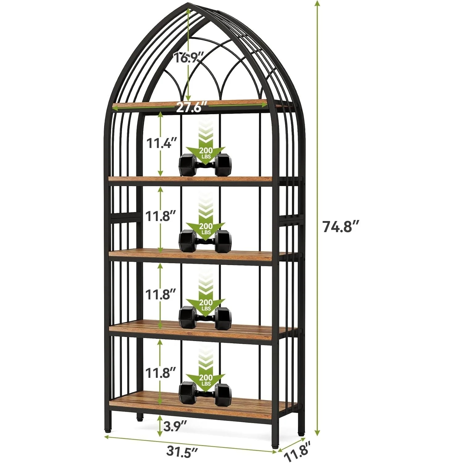 Arched Metal Bookshelf with Open Shelves