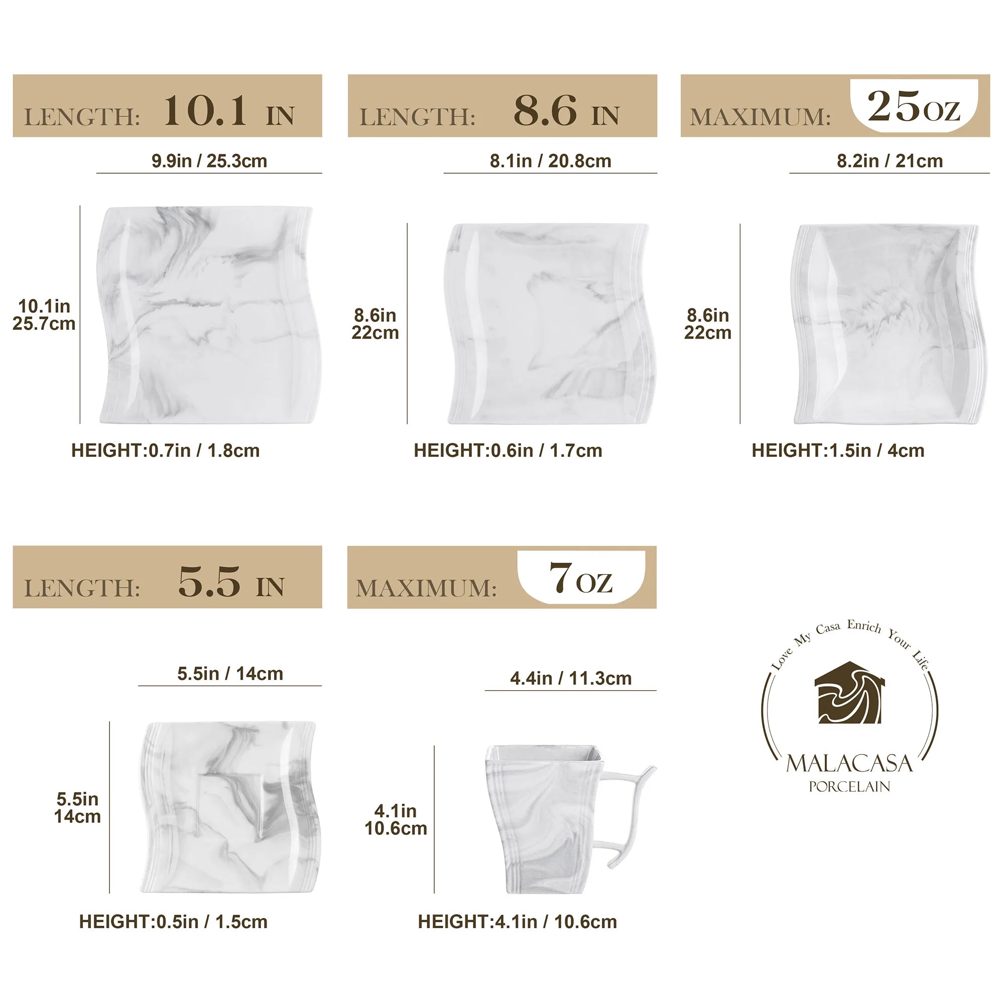 MALACASA Flora Gray & White Marble Porcelain Dinnerware Set – 30/60 Pieces