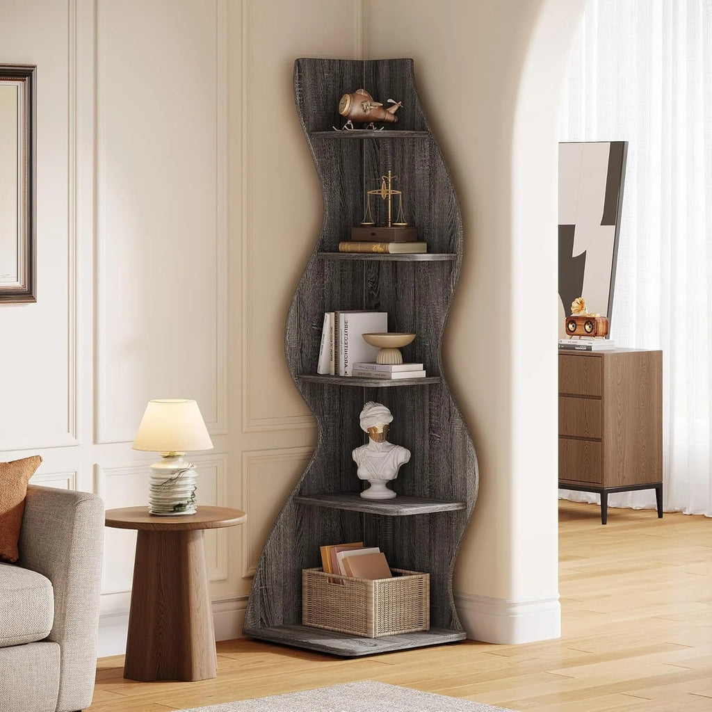Wavy Sculptural Corner Bookshelf