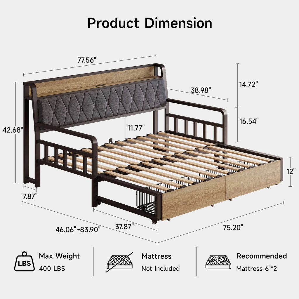 Chimeline Black dimension diagram showing a 77.56-inch span and 42.68-inch overall height.