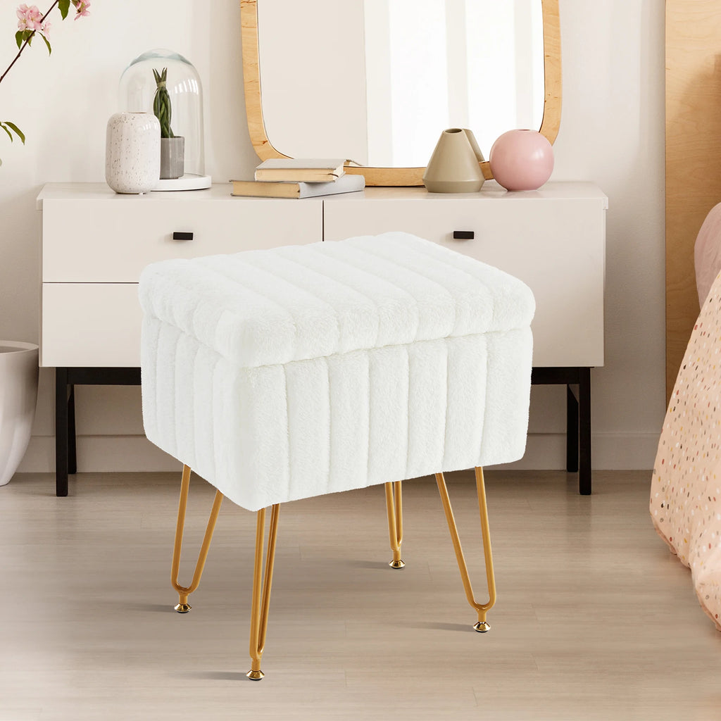 Museecho Faux-Fur Storage Ottoman