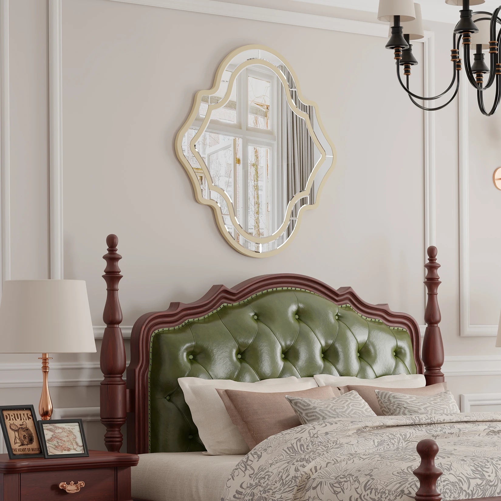 Irregular Beveled Wall Mirror with Gold Rim