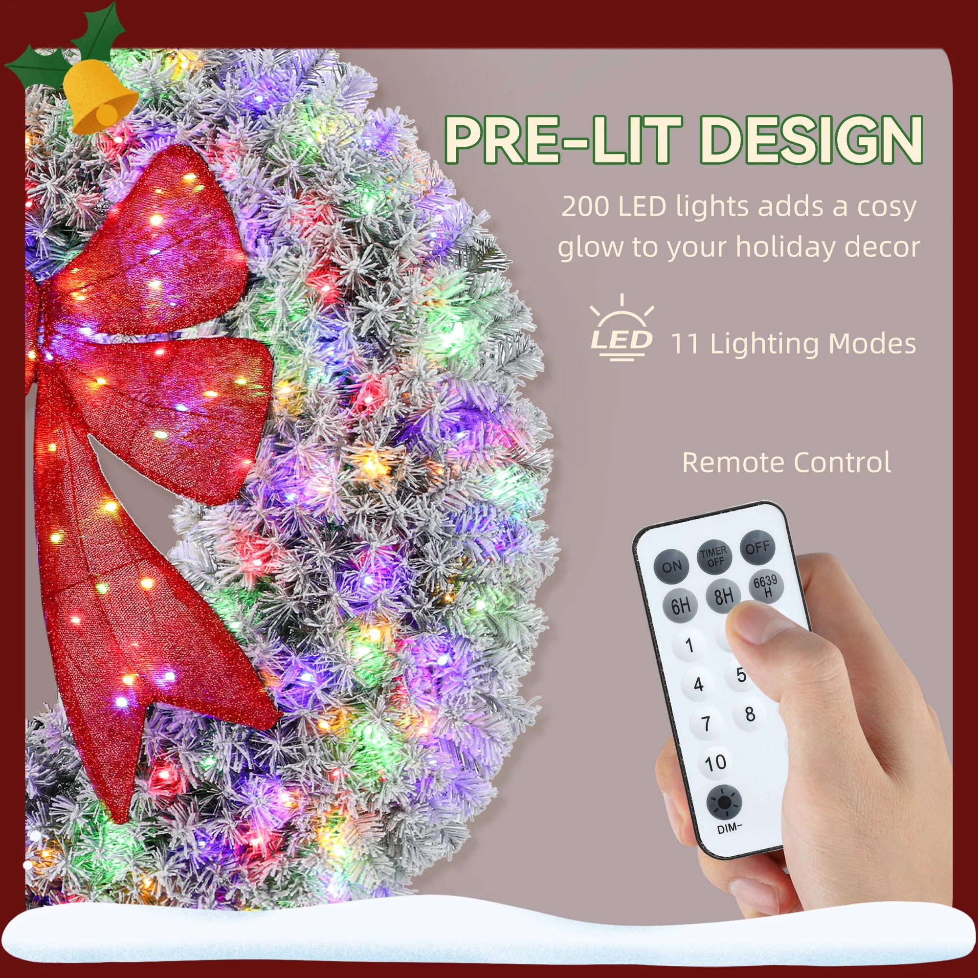 Everfrost Pre-Lit Snowy Christmas Wreath – 48 in.