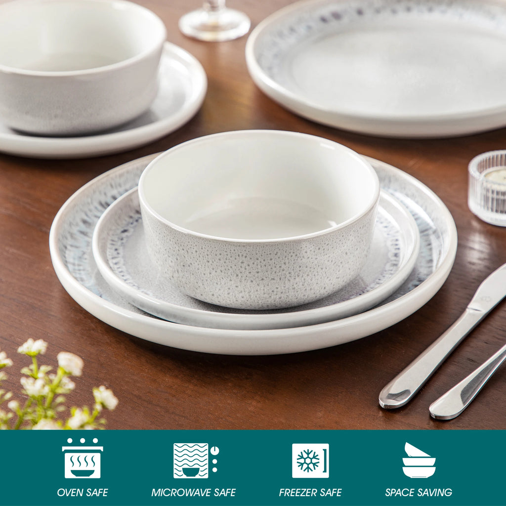 Vancasso SNOW Series Reactive Glaze Stoneware Dinnerware Set – Grey, 18 or 36 Pieces