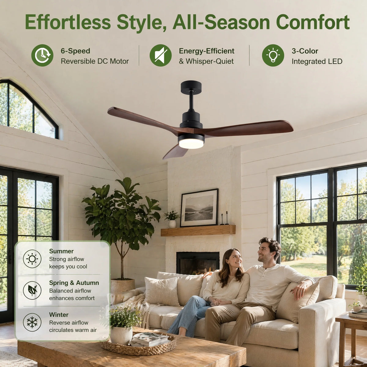 Kelmsford 52-Inch Ceiling Fan, Black