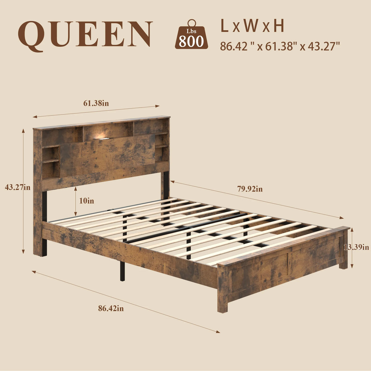 Merehaven Storage Platform Bed with LED Headboard